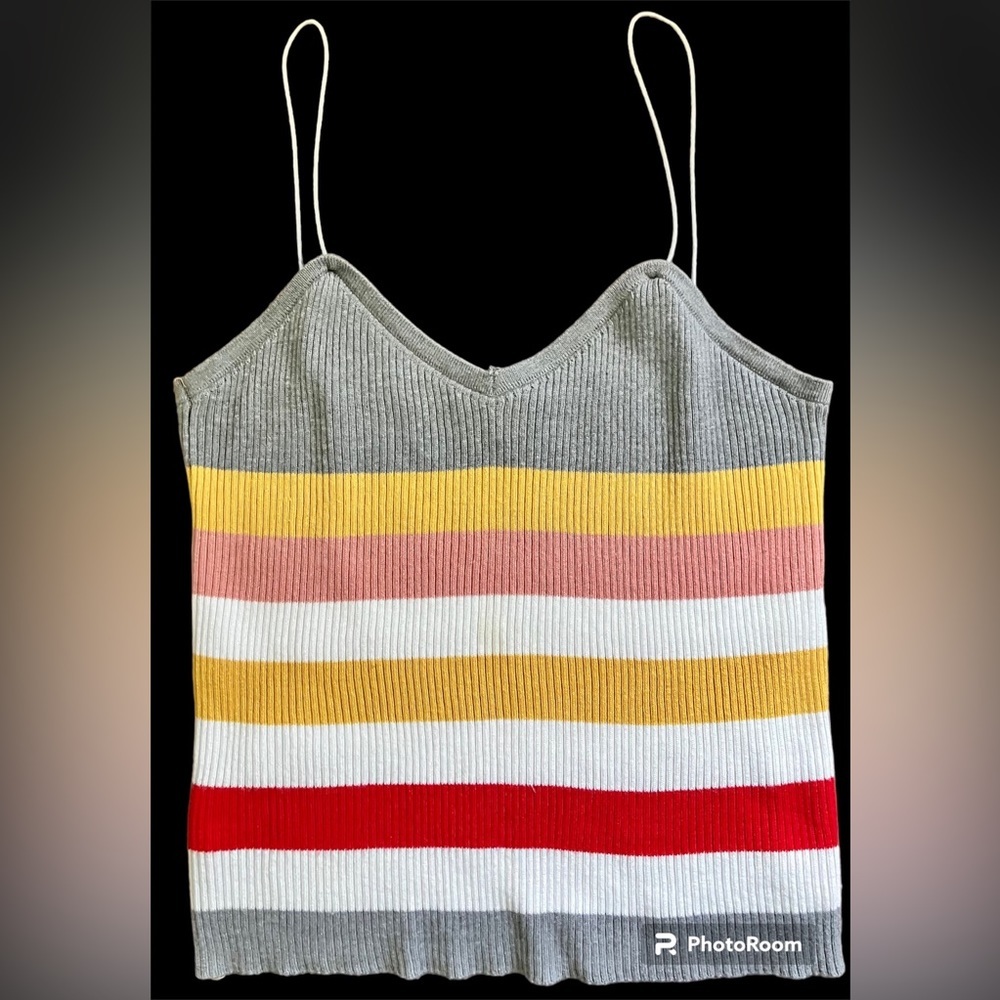 Women’s Sweater Knit V Neck spaghetti Strap Tank Top in Multicolored Stripe Sz S - Picture 2 of 6